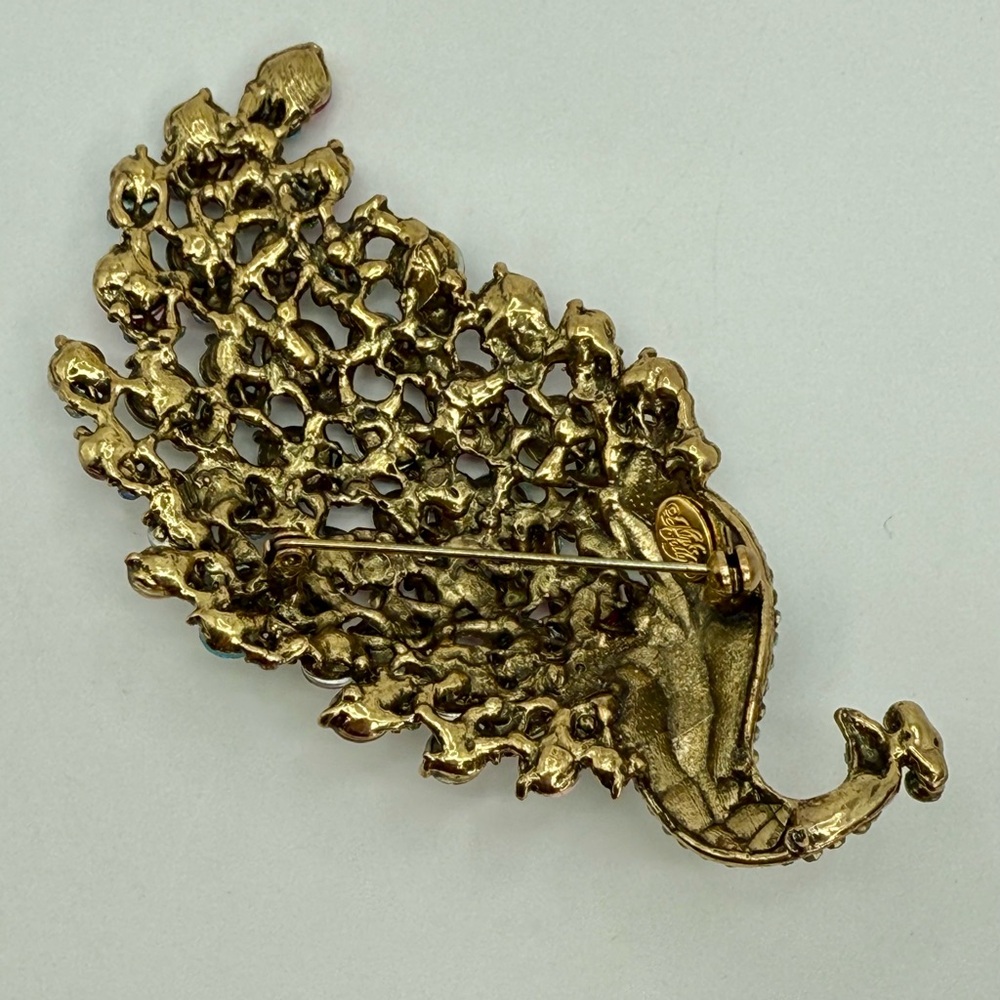 Kirk’s Folly Large Multicolor Rhinestone Peacock Brooch Pin/Pendant 5” Statement - Picture 14 of 17